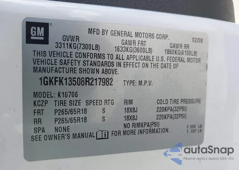 2008 GMC Yukon Hybrid from USA, damaged, VIN 1GKFK13508R217982